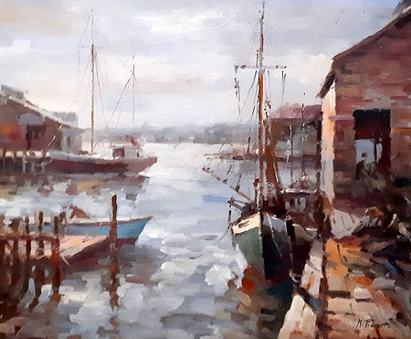 2136-T2 | 50cm x 61cm | bateaux à quai 